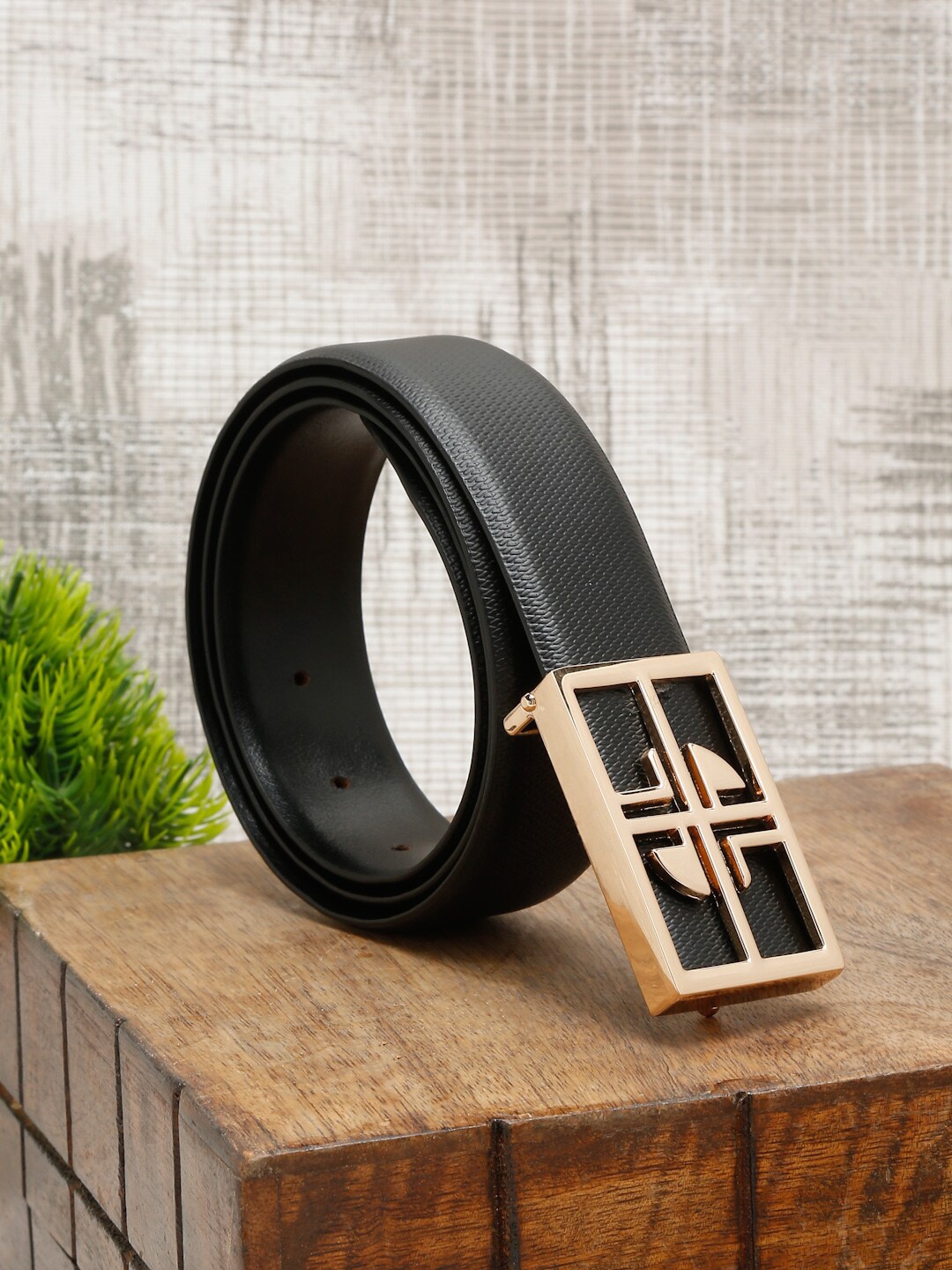 

LOUIS STITCH Men Black Leather Formal Belt