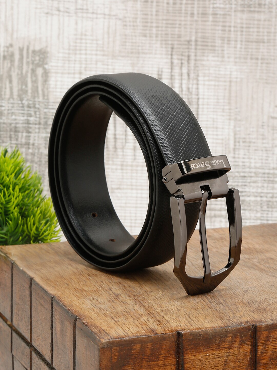 

LOUIS STITCH Men Black Leather Formal Belt