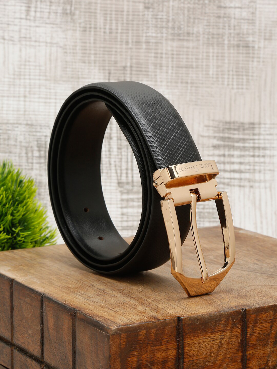 

LOUIS STITCH Men Black Leather Formal Belt