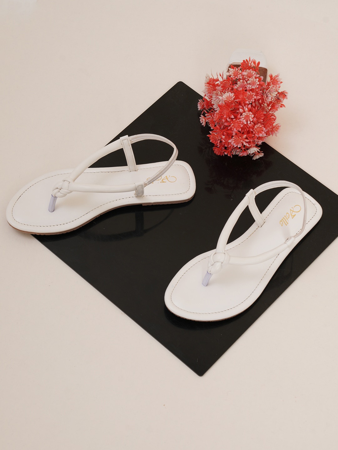 

VEILLE Women White T-Strap Flats with Bows