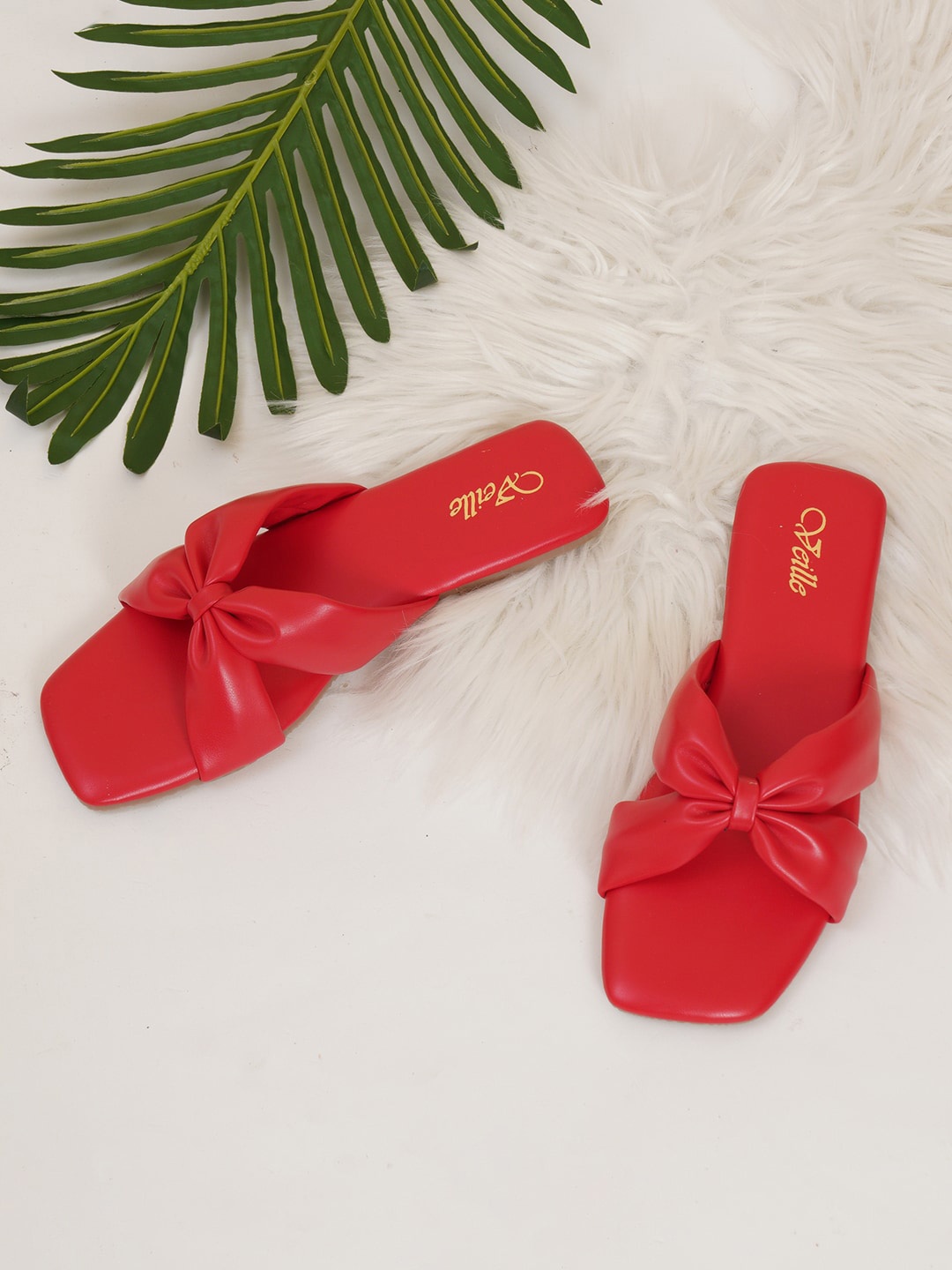 

VEILLE Women Red Open Toe Flats with Bows