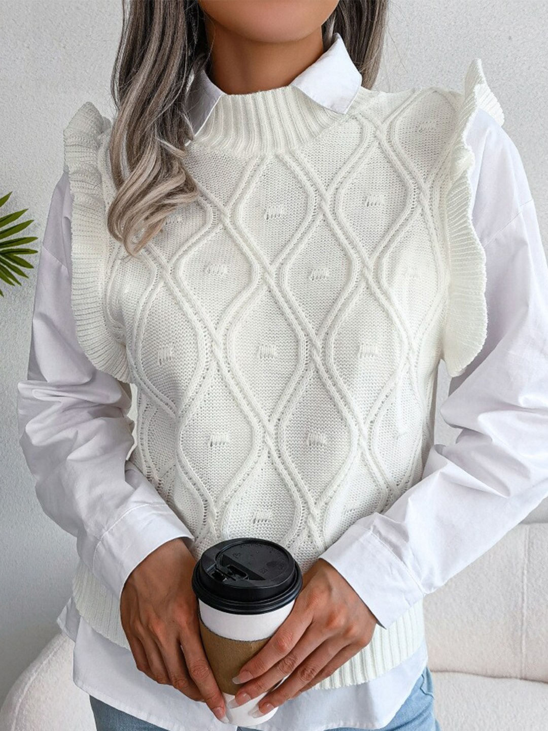 

BoStreet Women White Cable Knit Pullover with Embroidered Detail