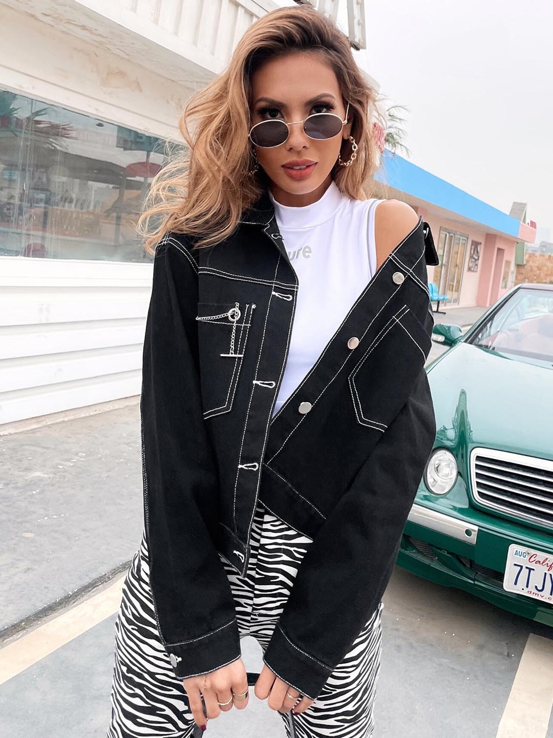 

StyleCast Women Black Crop Open Front Jacket
