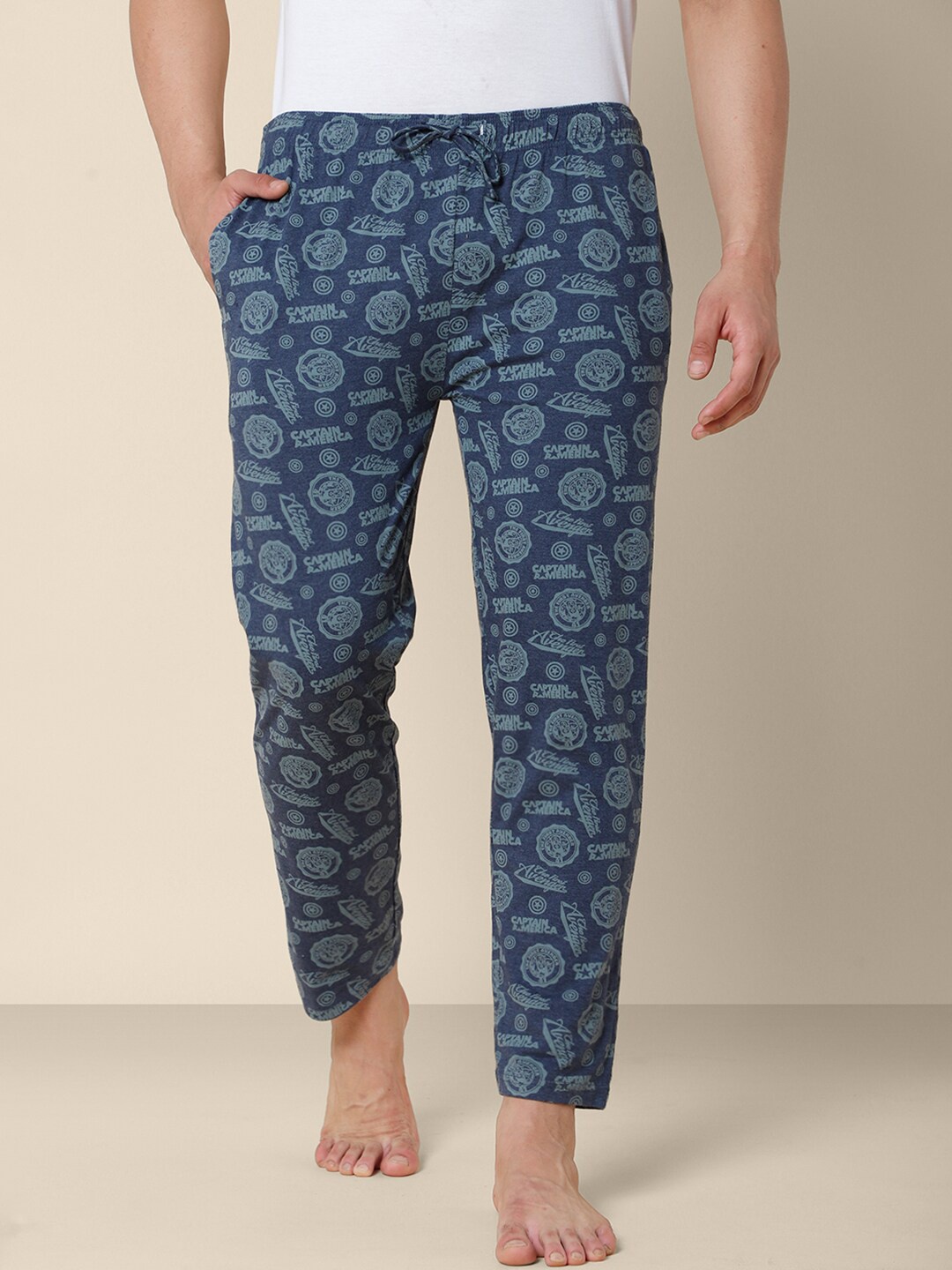

Free Authority Men Blue & Grey Captain America Printed Cotton Lounge Pant