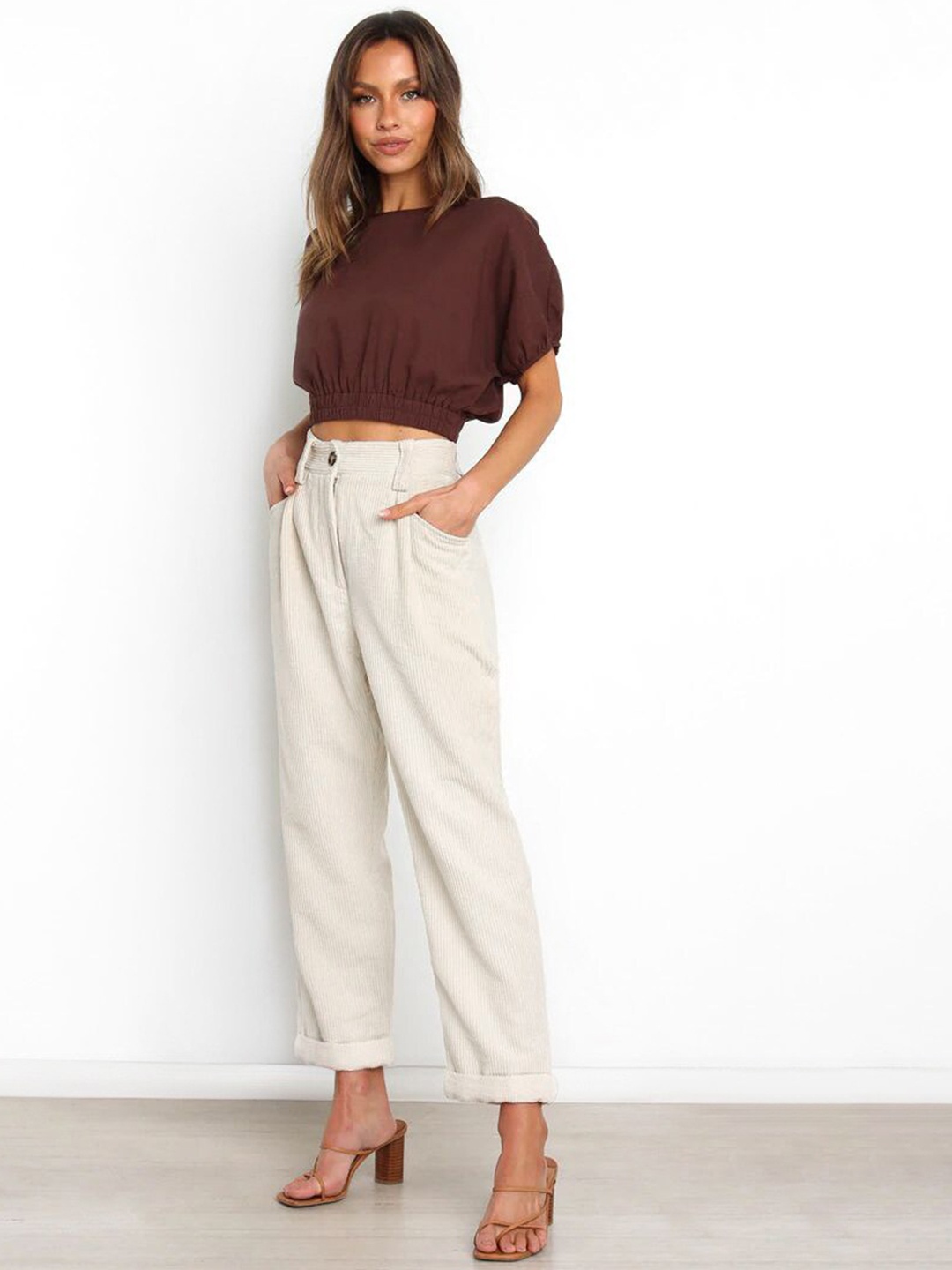 

BoStreet Women White Mom Fit Pleated Trousers