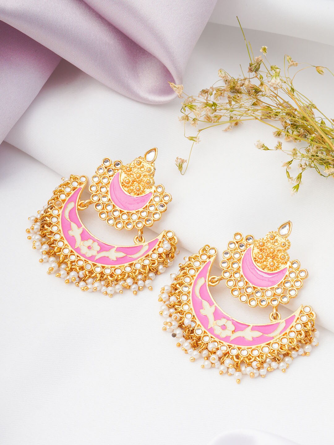 

Urmika Gold-Toned Contemporary Chandbalis Earrings