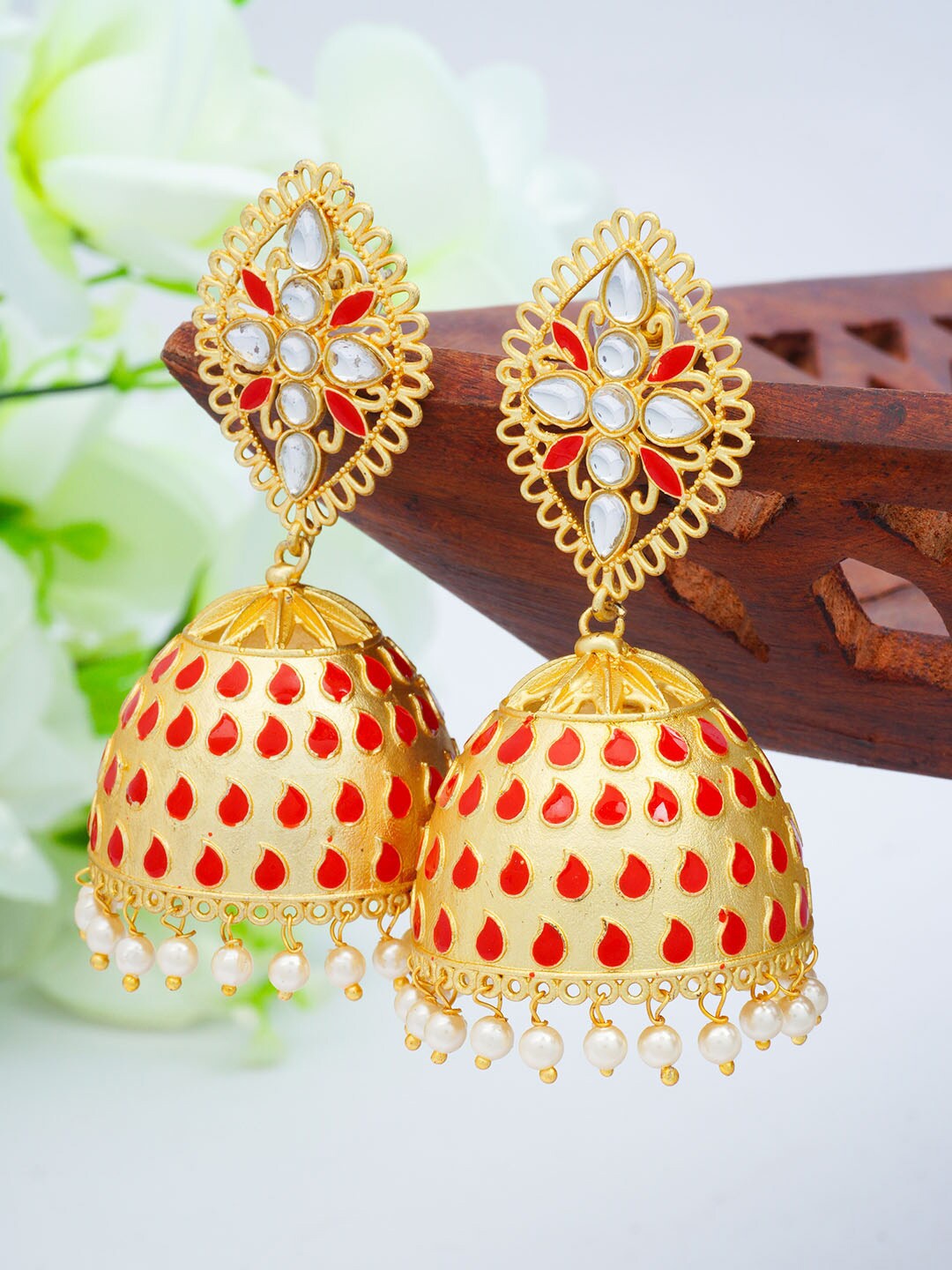

Urmika Red Contemporary Jhumkas Earrings