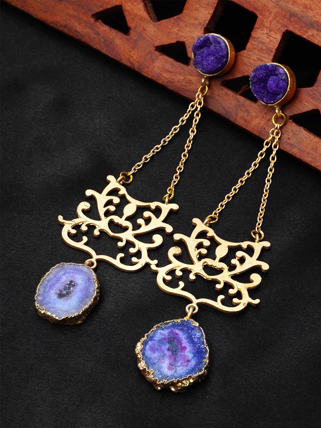 

Urmika Purple Contemporary Drop Earrings
