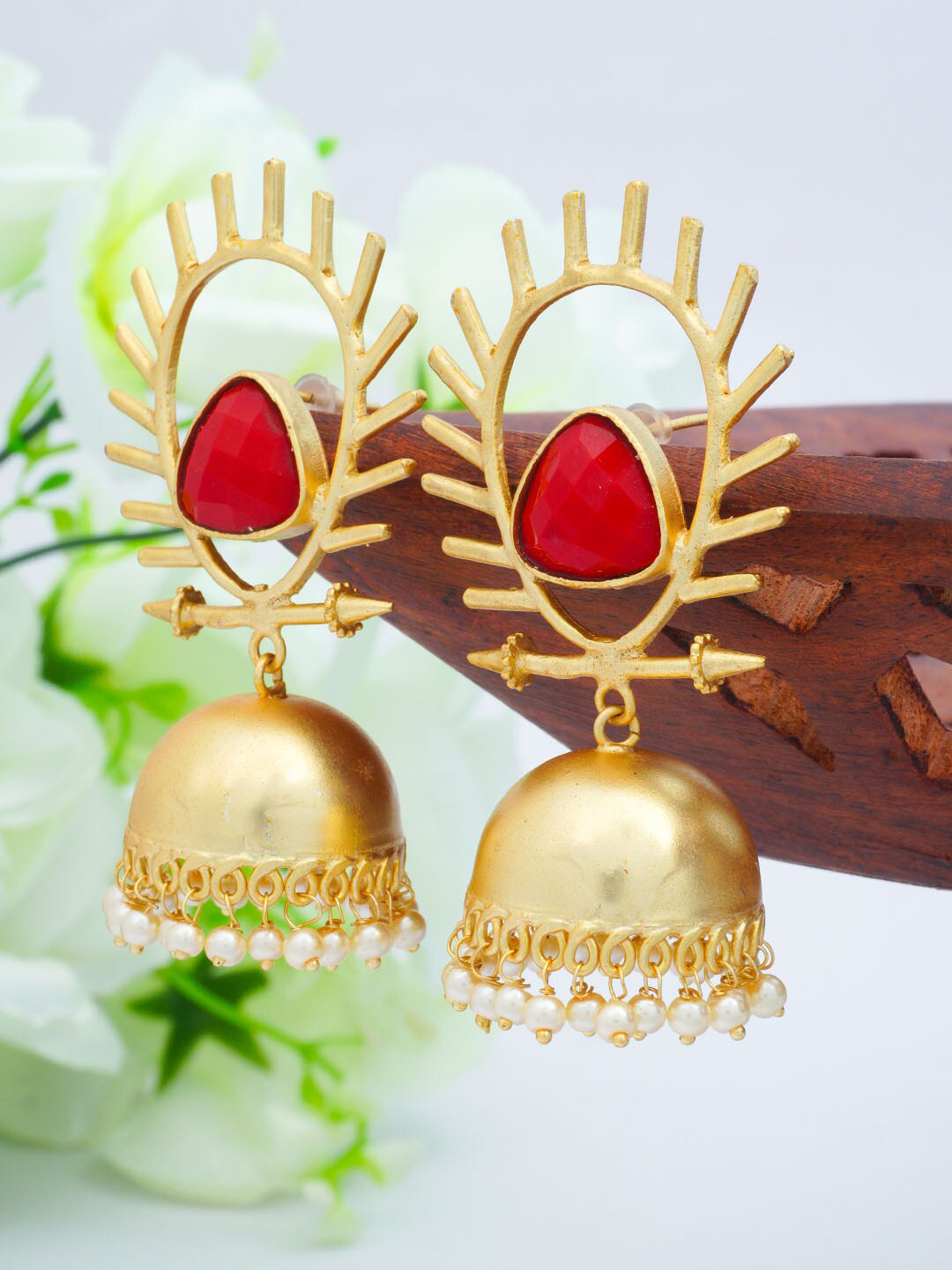 

Urmika Red Contemporary Jhumkas Earrings