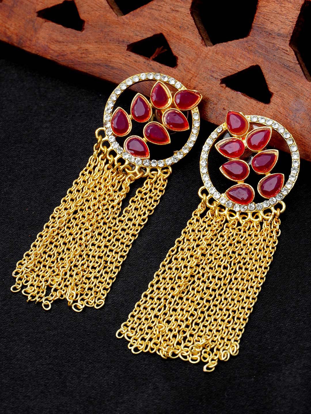 

Urmika Red Contemporary Drop Earrings