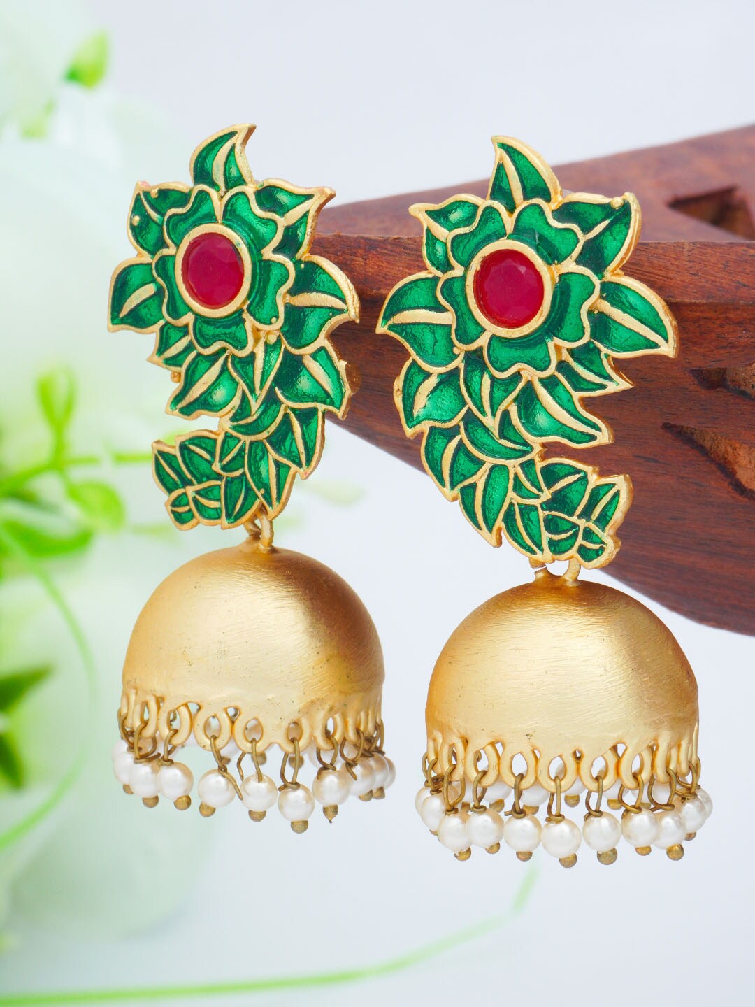 

Urmika Green Contemporary Jhumkas Earrings