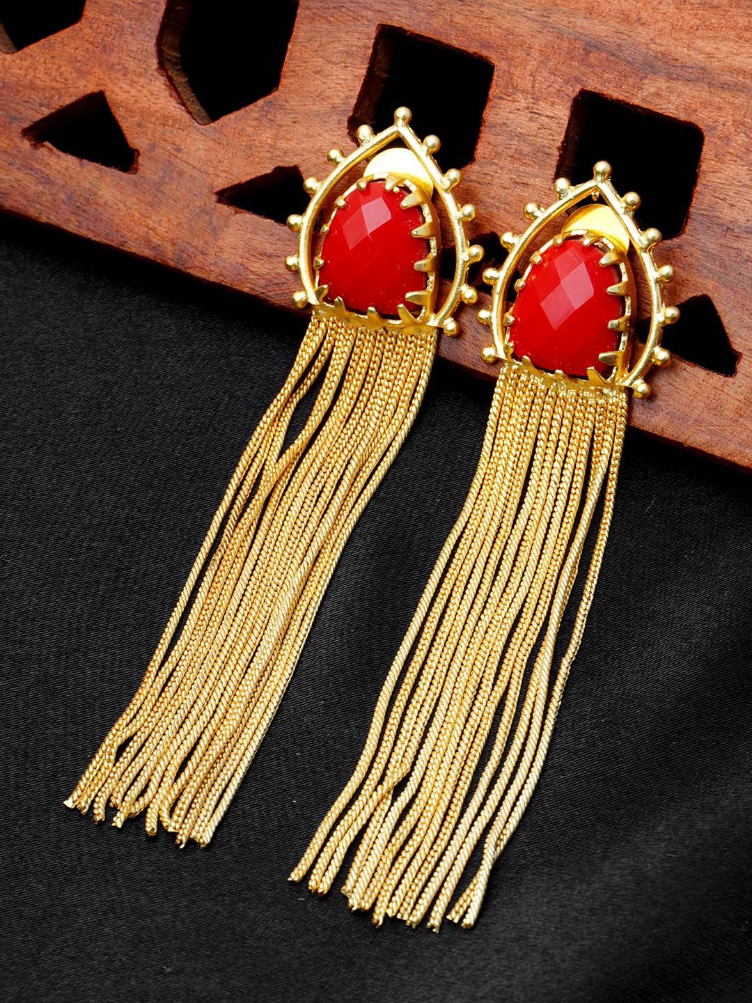 

Urmika Red Contemporary Drop Earrings