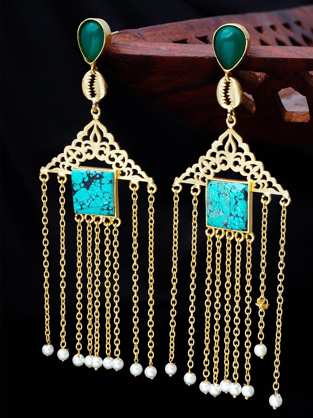 

Urmika Green Contemporary Drop Earrings