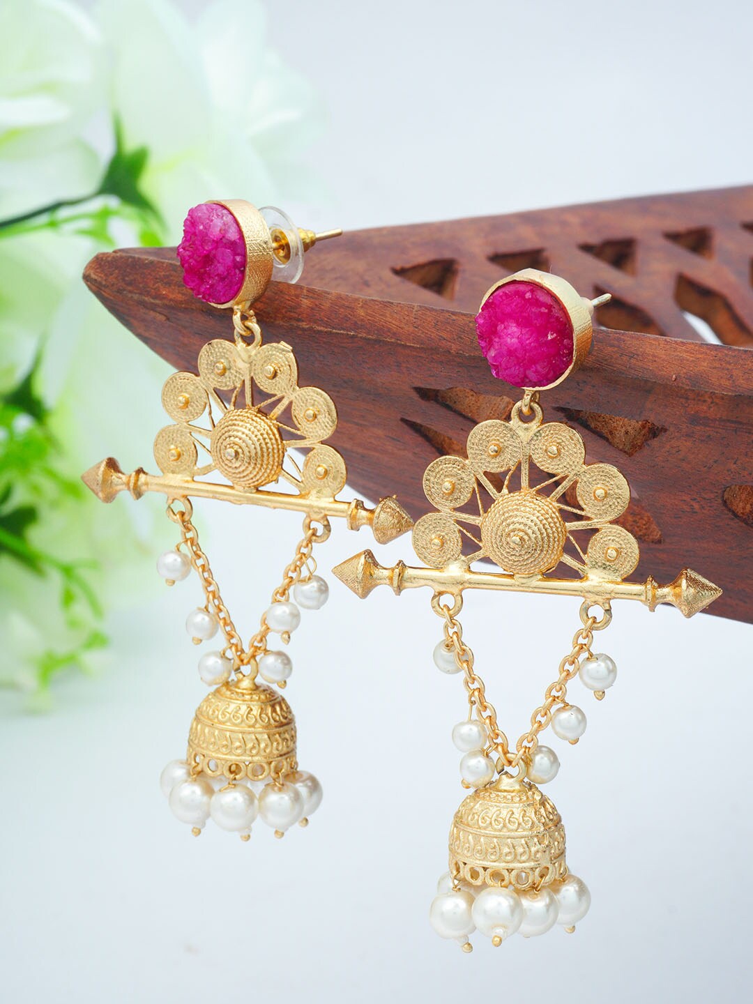 

Urmika Pink Contemporary Jhumkas Earrings