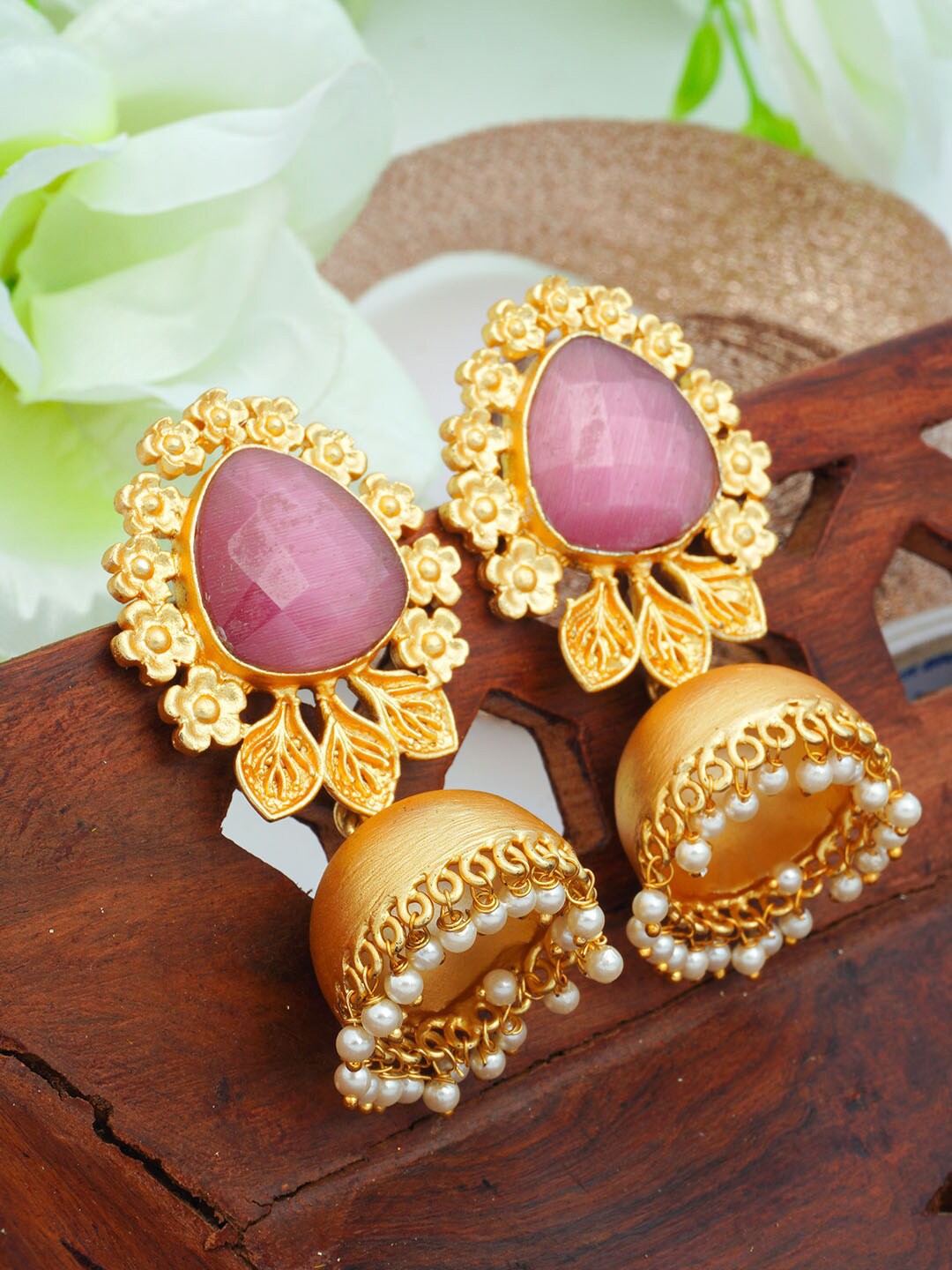 

Urmika Pink Contemporary Jhumkas Earrings