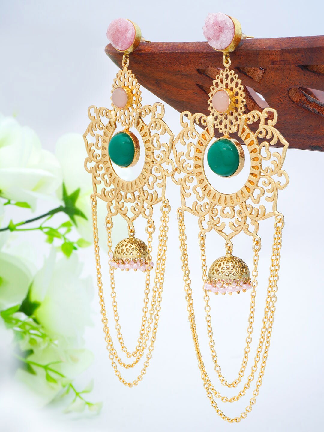 

Urmika Green Contemporary Drop Earrings