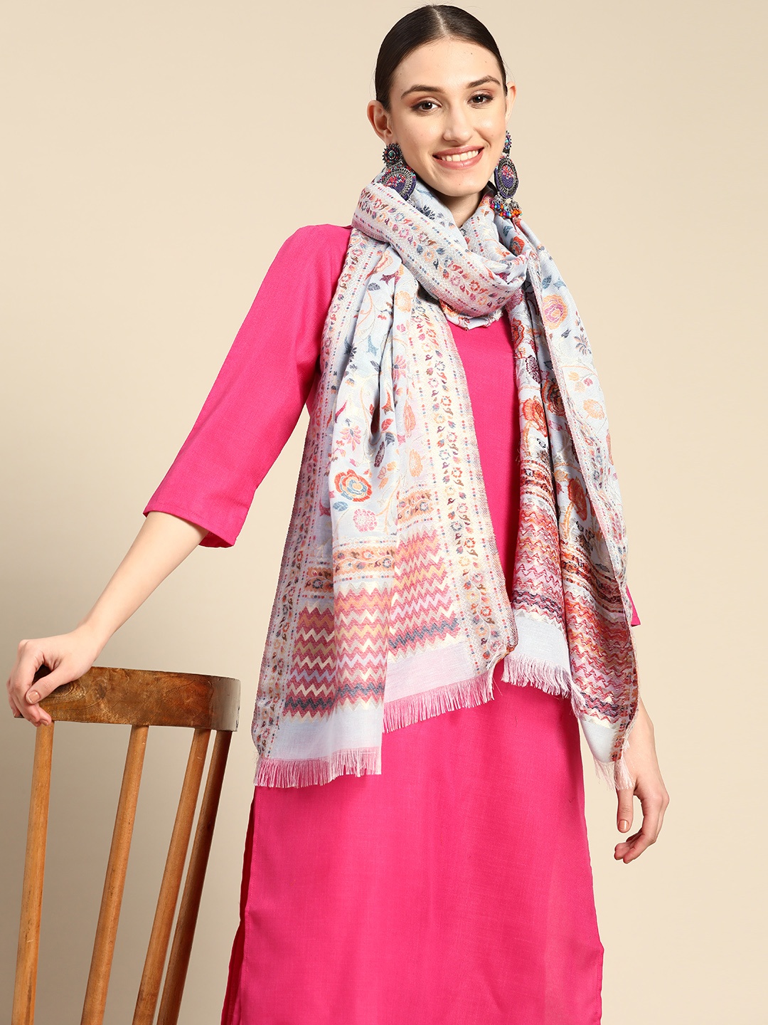 

Sangria Blue & Red Woven Design Art Silk Dupatta