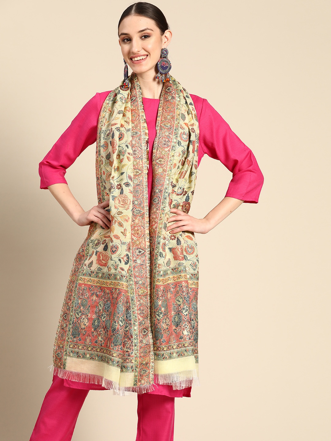 

Sangria Green & Red Woven Design Art Silk Dupatta