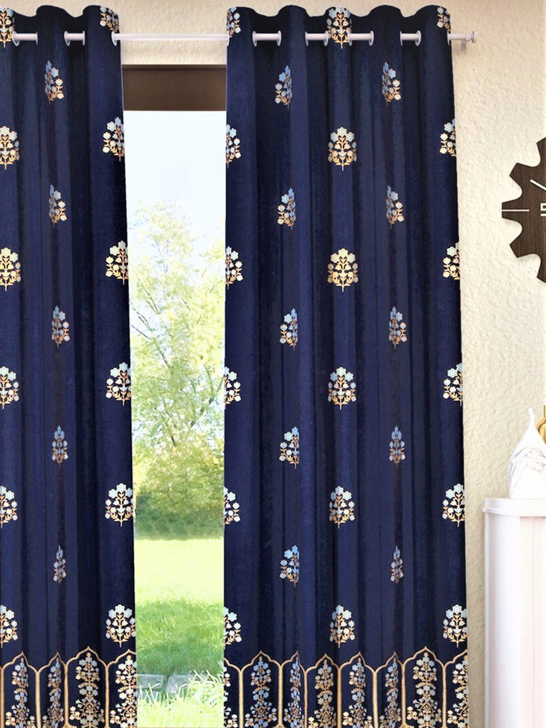 

Home Sizzler Navy Blue & White Floral Cotton Room Darkening Door Curtain