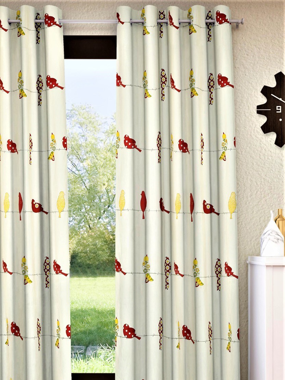 

Home Sizzler Off White & Red Pure Cotton Room Darkening Window Curtain