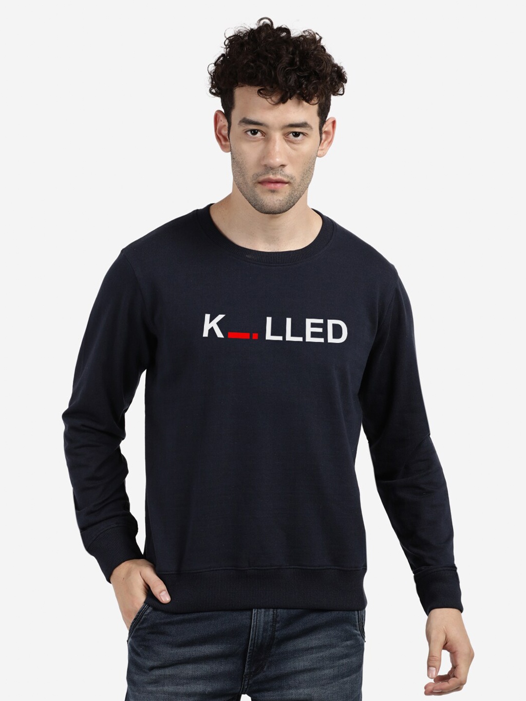 

BLACK RADIO Men Navy Blue Sweatshirt