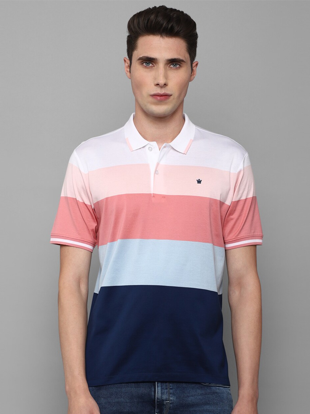 

Louis Philippe Sport Men Multicoloured Striped Polo Collar Applique T-shirt, Multi