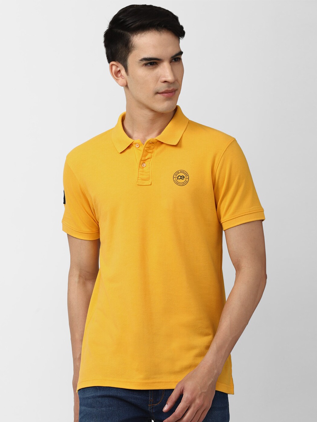 

Peter England Casuals Men Yellow Polo Collar Applique Slim Fit T-shirt