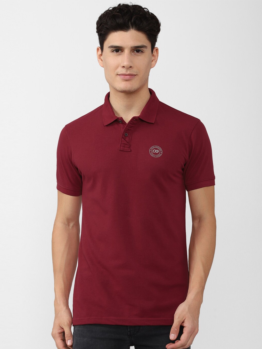 

Peter England Casuals Men Maroon Polo Collar Applique Slim Fit T-shirt
