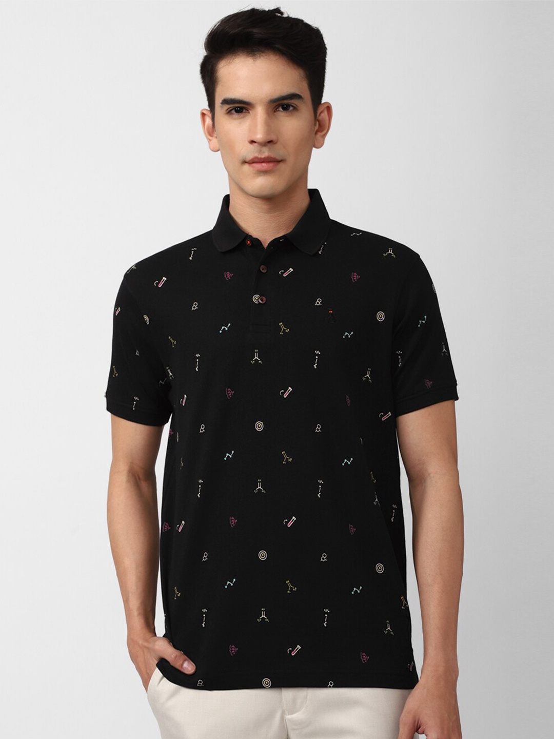 

SIMON CARTER LONDON Men Black Polo Collar Slim Fit T-shirt