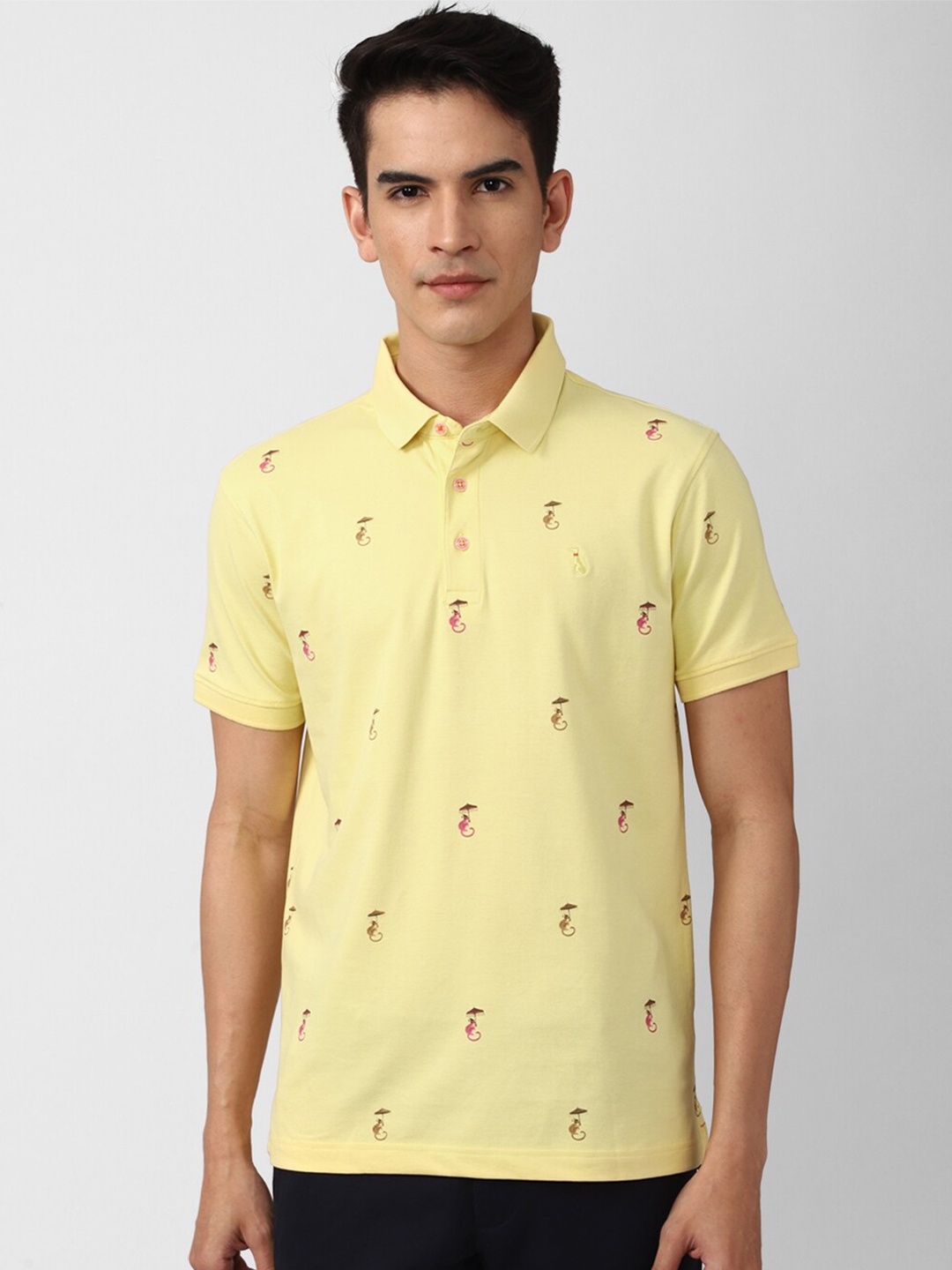 

SIMON CARTER LONDON Men Yellow Polo Collar Slim Fit T-shirt