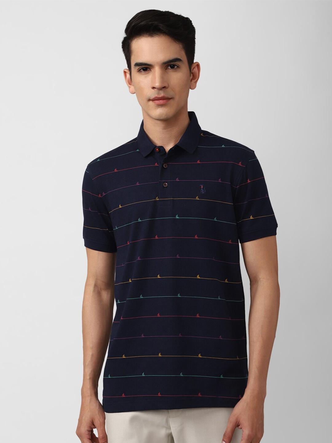 

SIMON CARTER LONDON Men Navy Blue Printed Polo Collar Slim Fit T-shirt