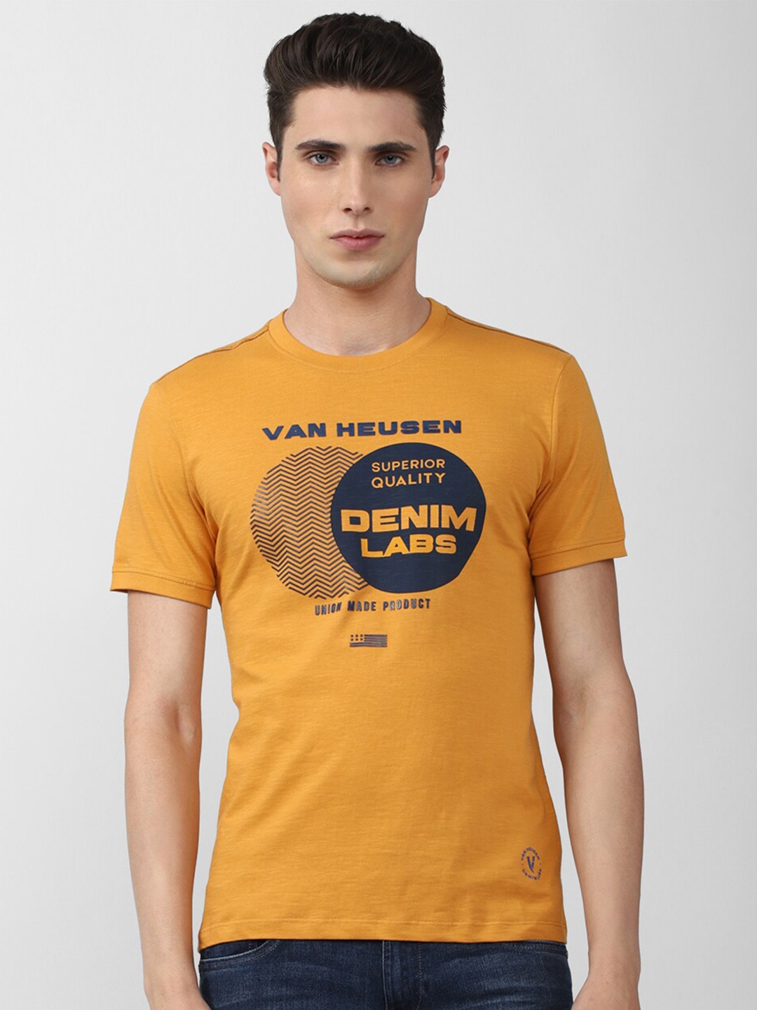 

VAN HEUSEN DENIM LABS Men Yellow Typography Printed T-shirt