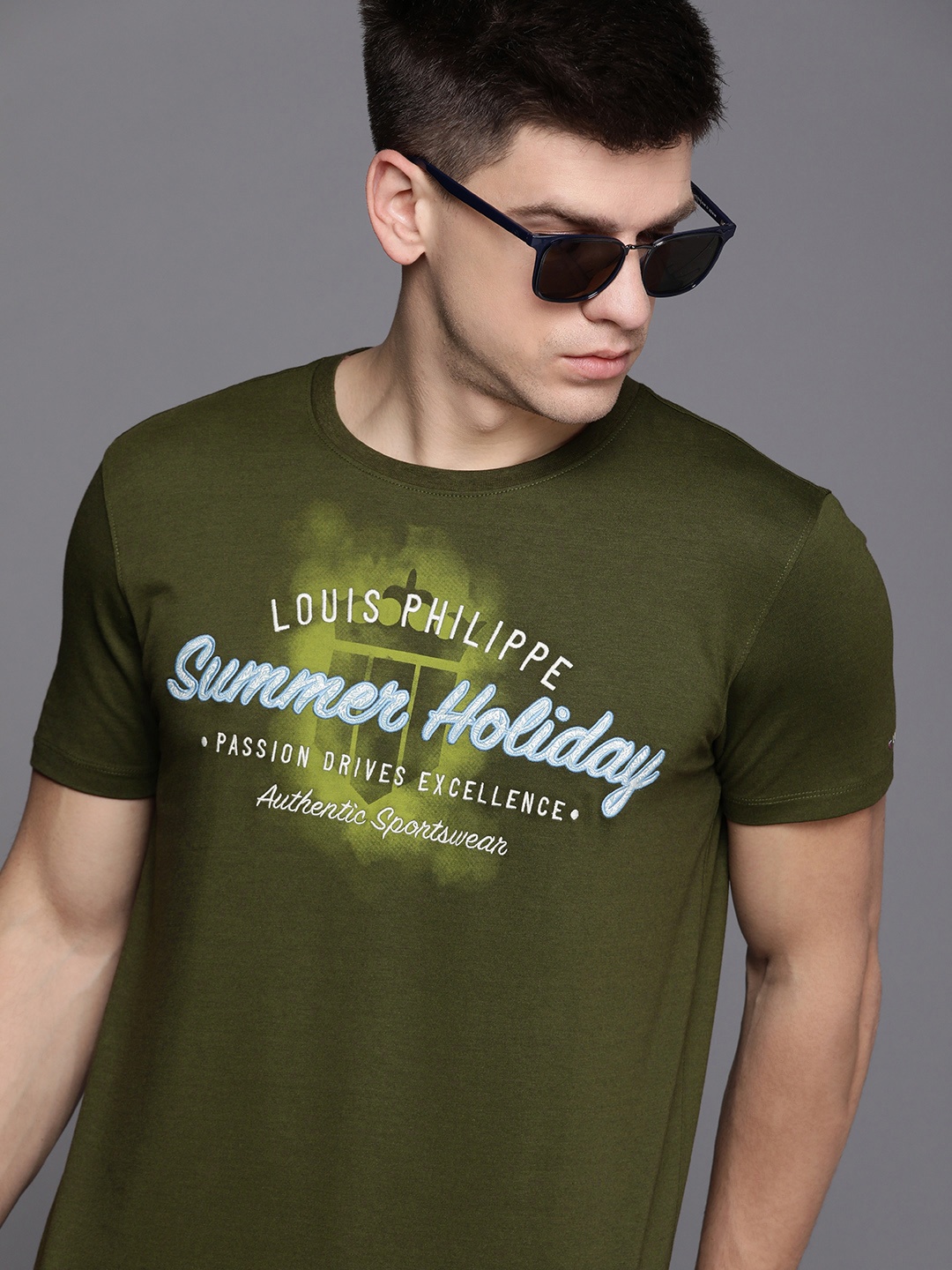 

Louis Philippe Sport Men Round Neck Brand Logo Printed T-shirt, Olive