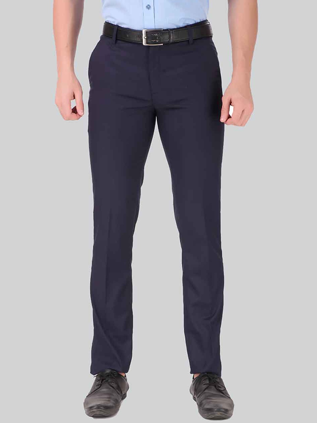 

RIENER Men Navy Blue Relaxed Slim Fit High-Rise Trousers