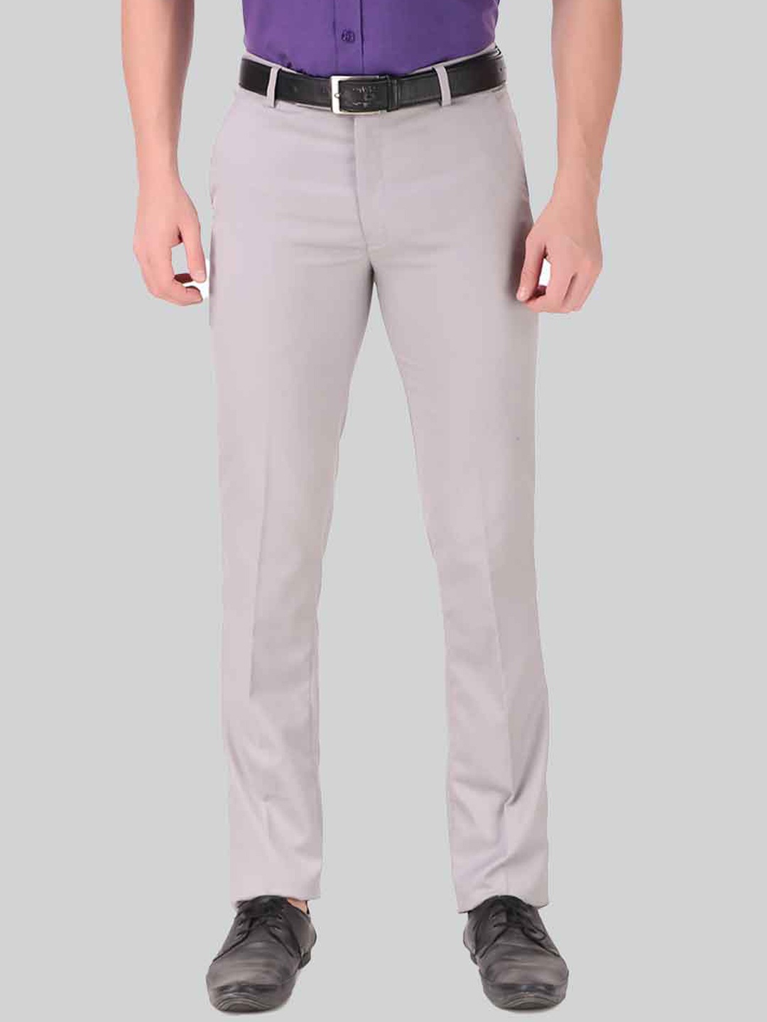 

RIENER Men Grey Relaxed Slim Fit High-Rise Trousers