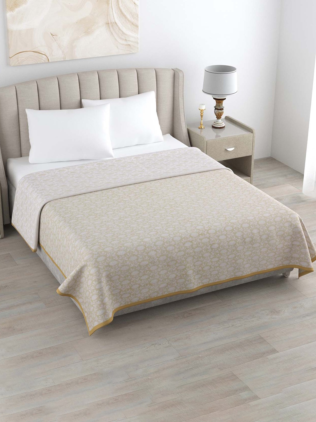 

haus & kinder Green & White Cotton Floral AC Room 150 GSM Double Bed Dohar