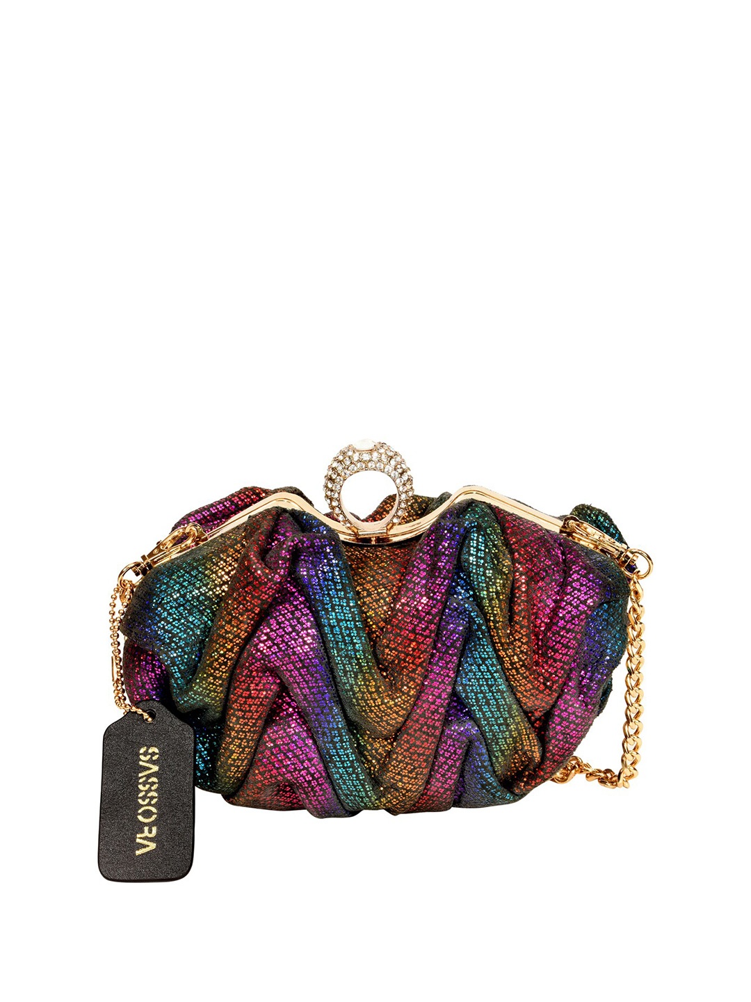 

Sassora Gold-Toned & Red Embellished Embellished Potli Clutch