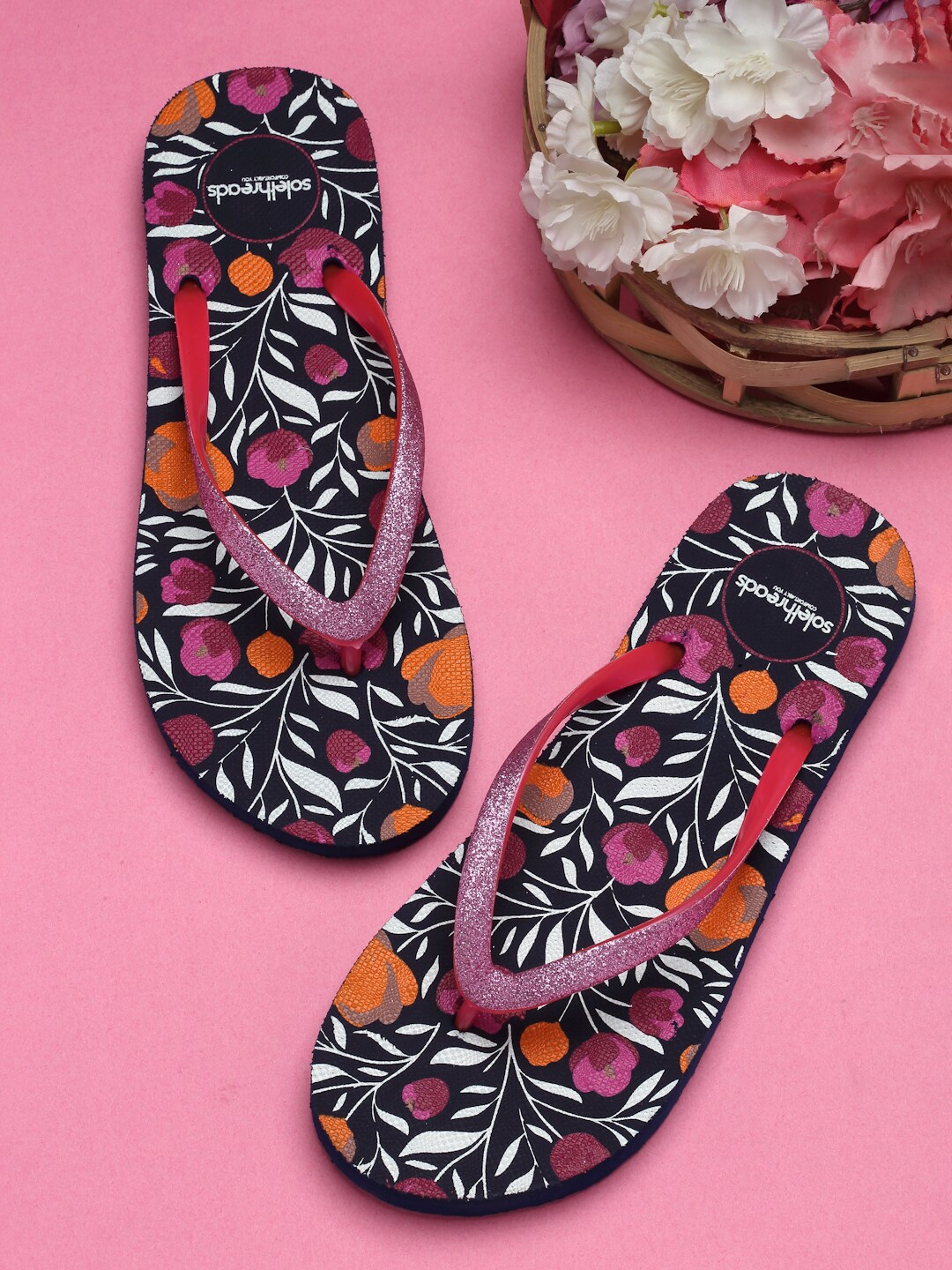 

Solethreads Women Navy Blue & Red Printed Thong Flip-Flops