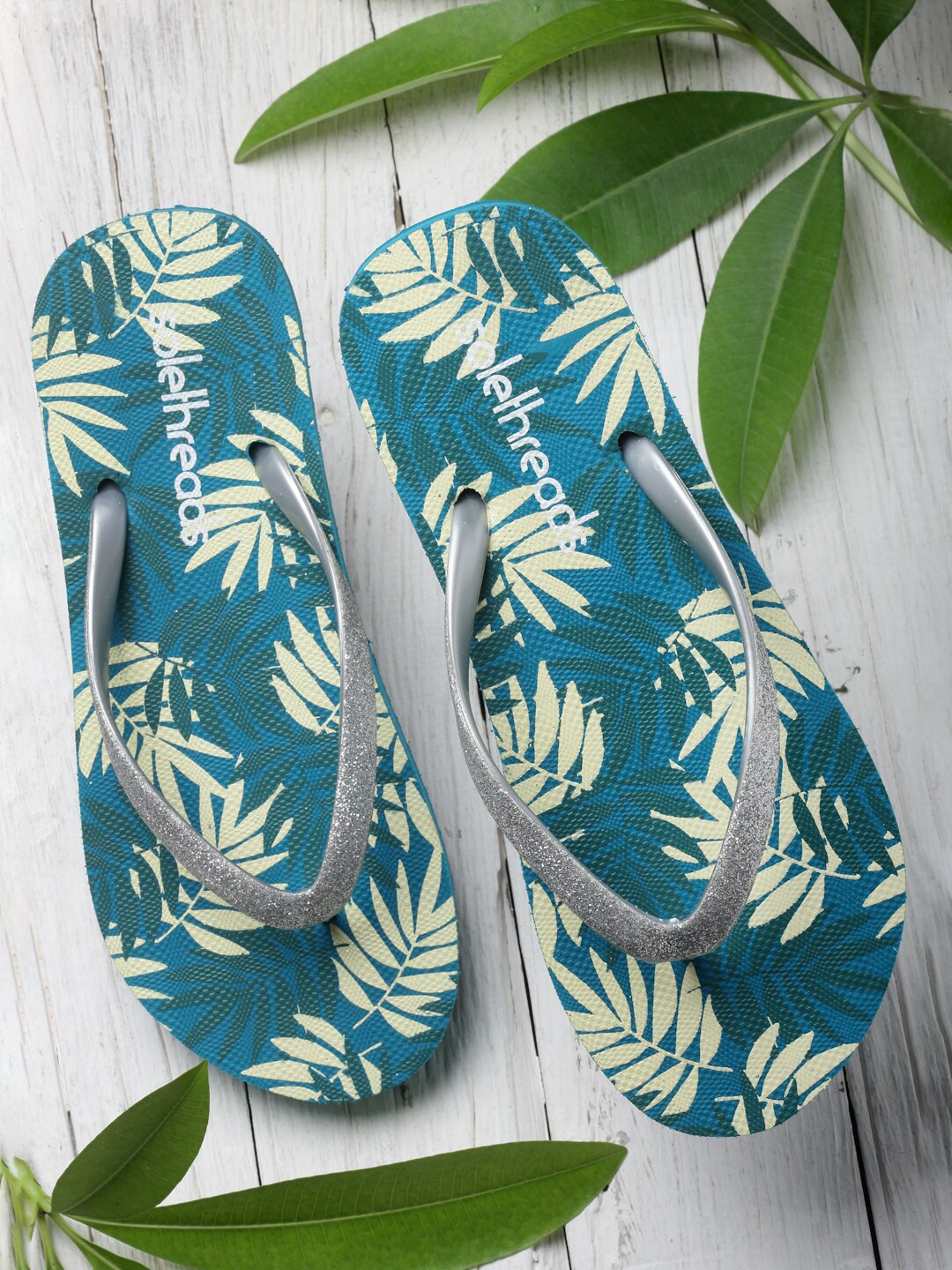 

Solethreads Women Sea Green & Off White Printed Thong Flip-Flops