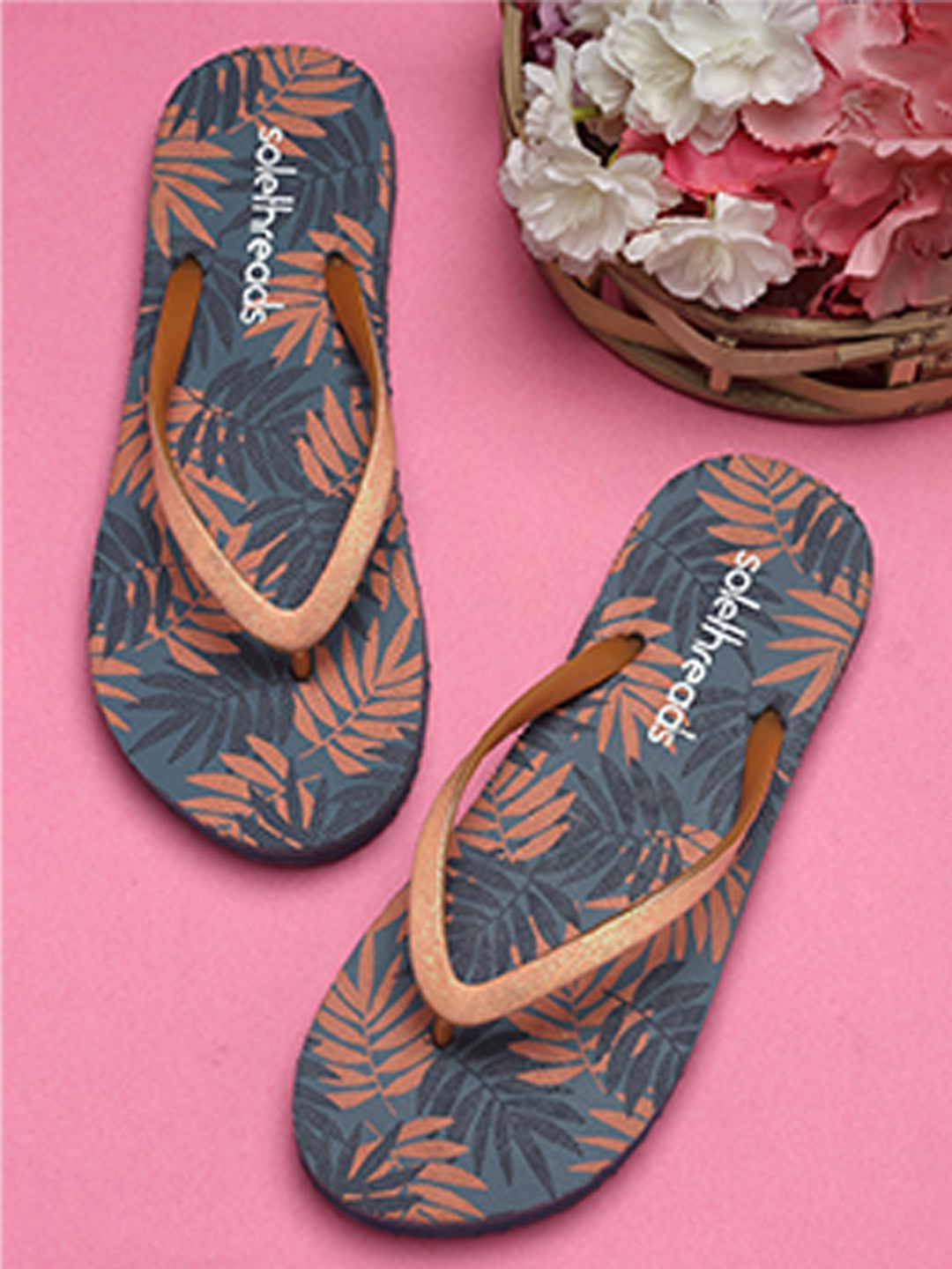 

Solethreads Women Grey & Brown Printed Thong Flip-Flops