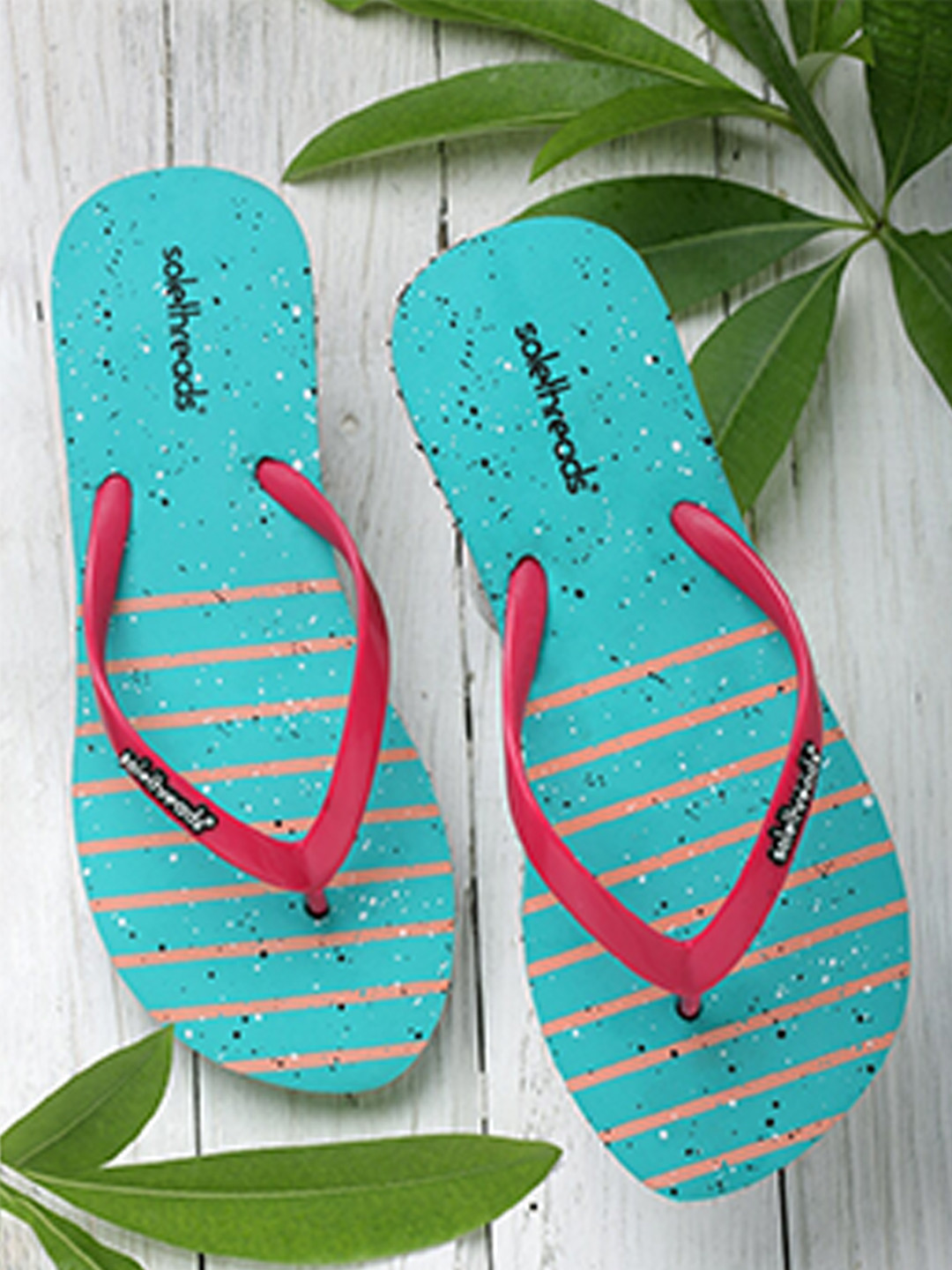 

Solethreads Women Sea Green & Pink Striped Thong Flip-Flops
