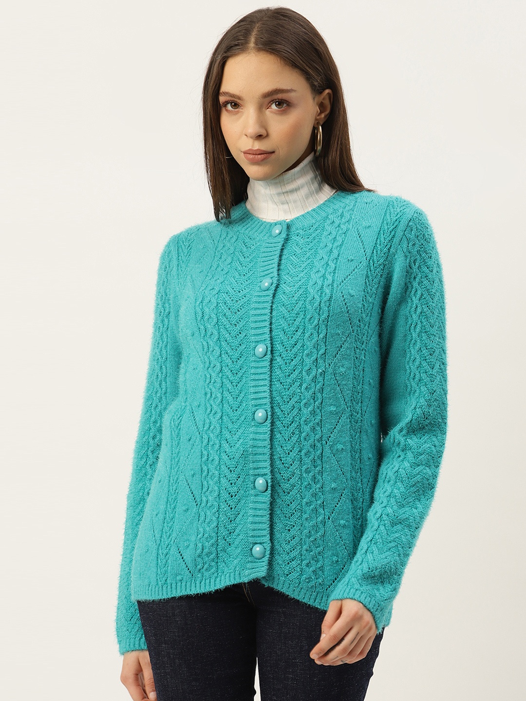 

Madame Women Green Cable Knit Sweater