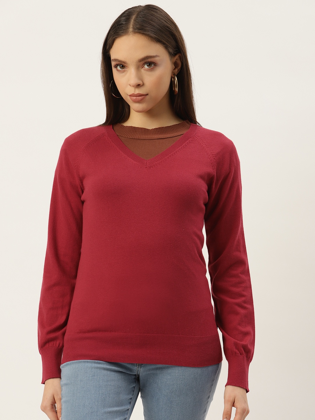 

Madame Women Maroon Solid Pullover Sweater