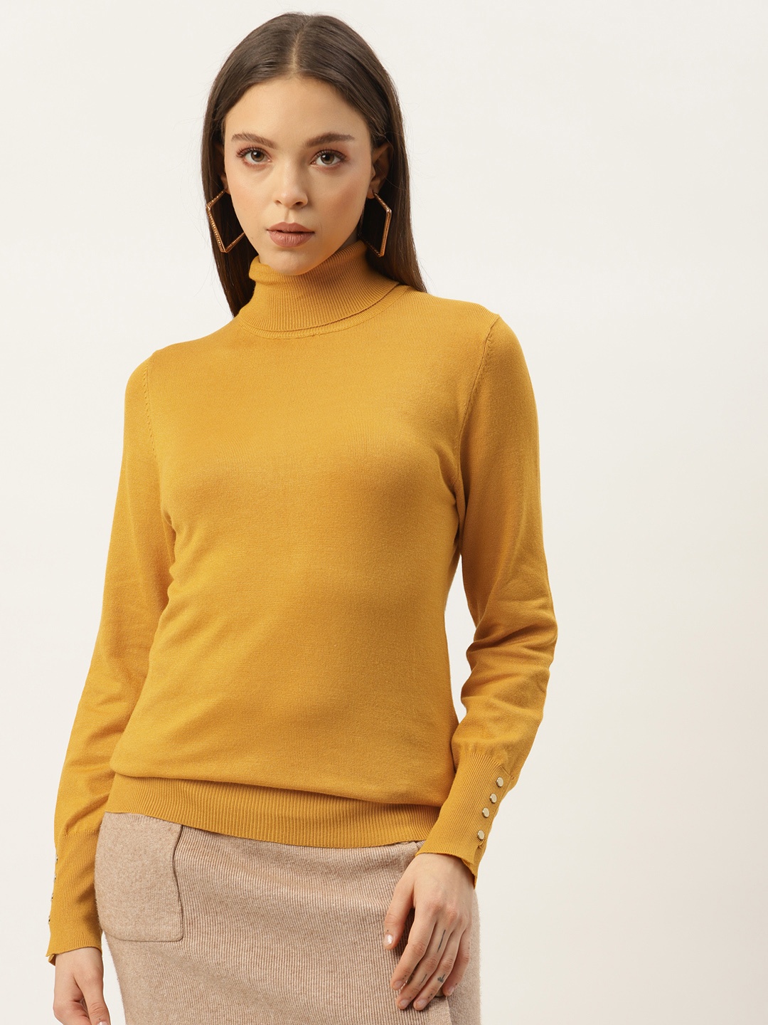 

Madame Women Mustard Yellow Solid Pullover Sweater