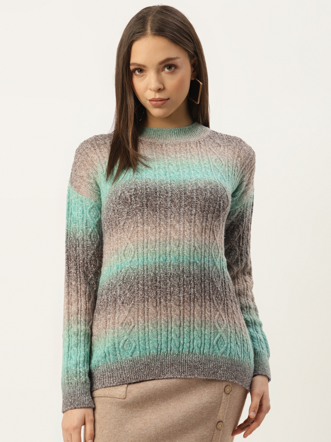 

Madame Women Charcoal Grey & Blue Ombre Pullover Sweater