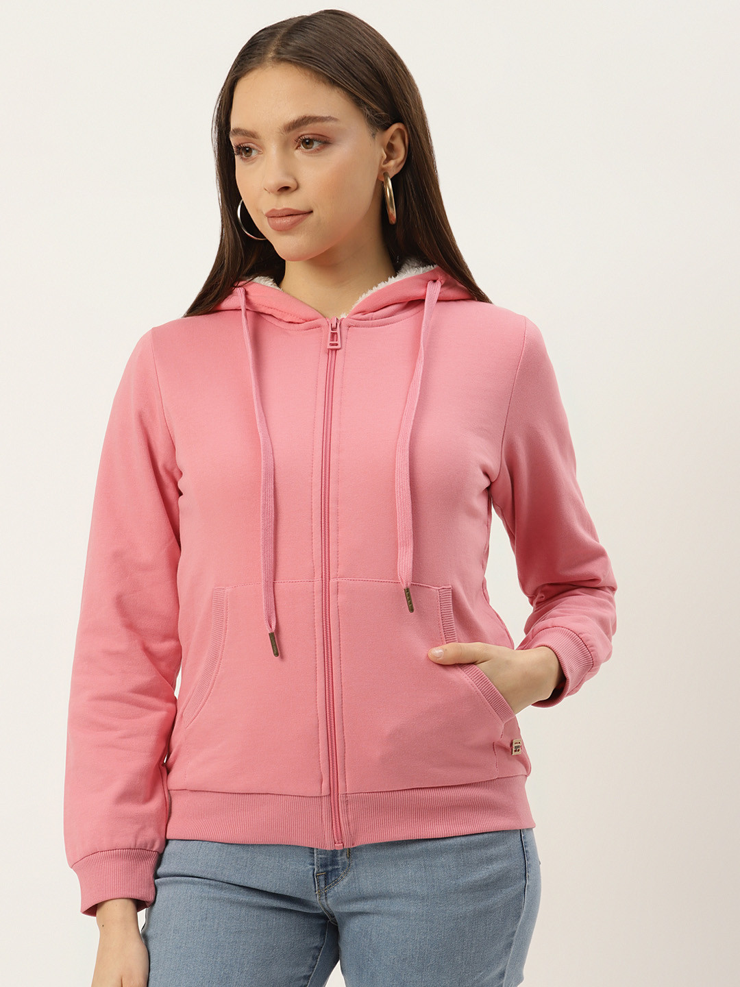 

Madame Women Pink Hooded Sweatshirt