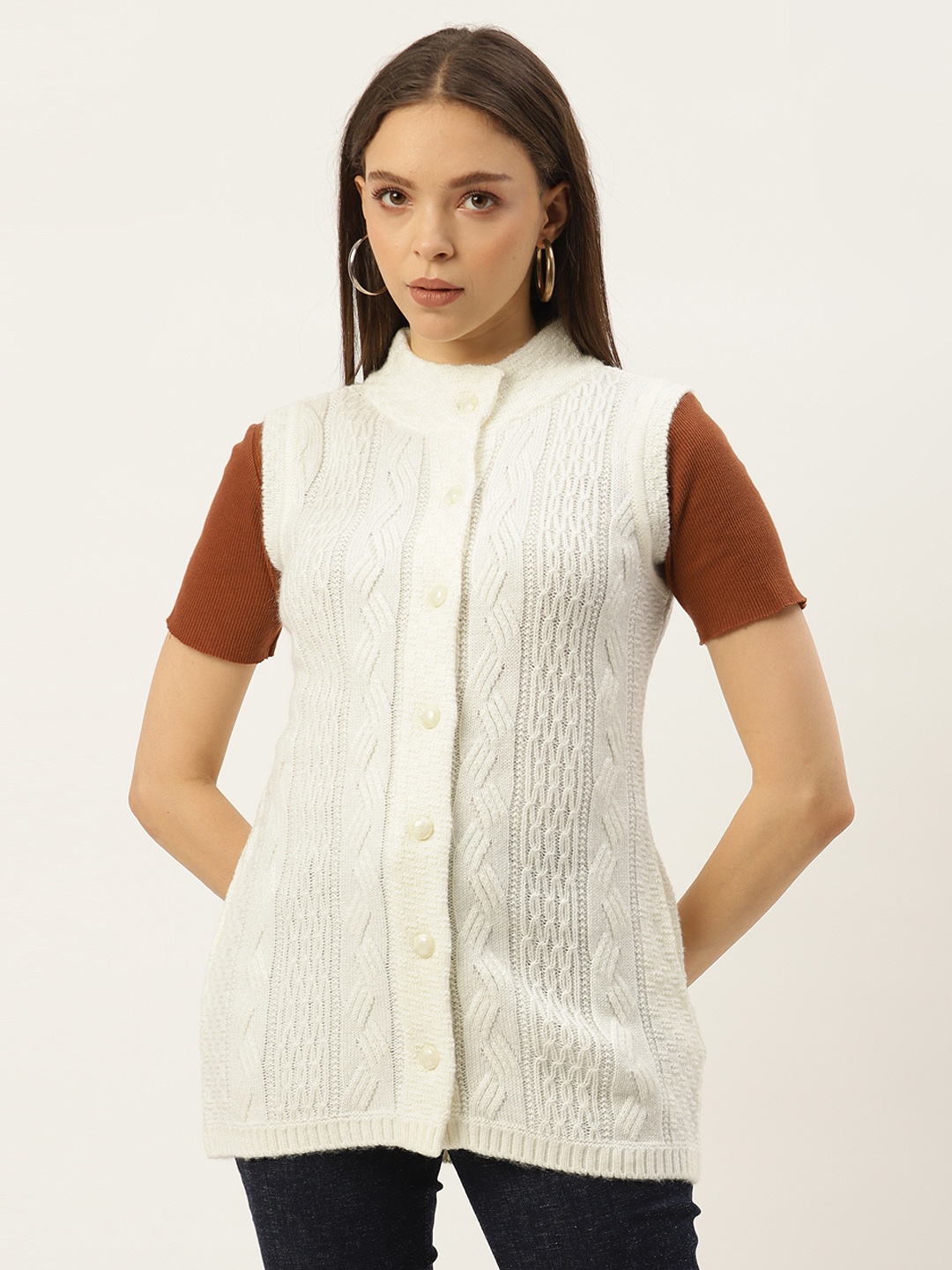 

Madame Women Off White Cable Knit Longline Cardigan