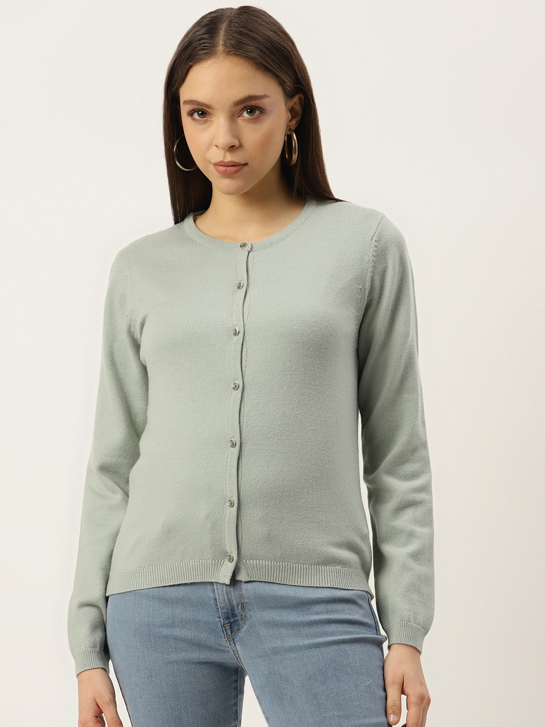 

Madame Women Green Solid Cardigan