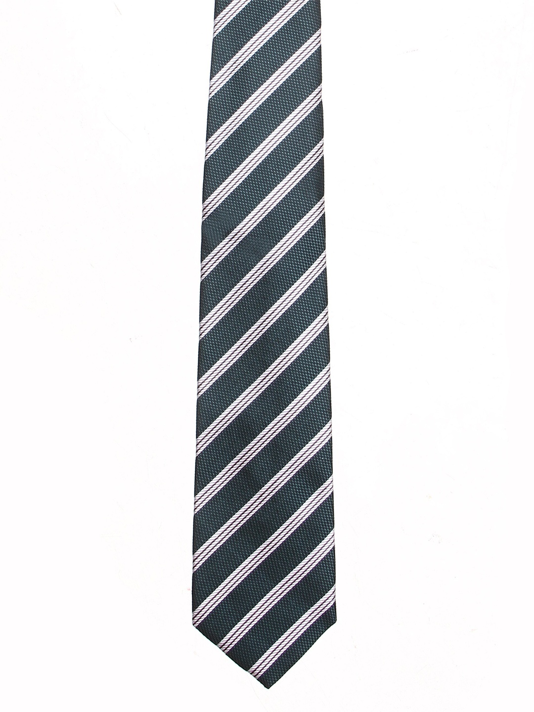 

Calvadoss Men Green & Off White Striped Microfiber Broad Tie