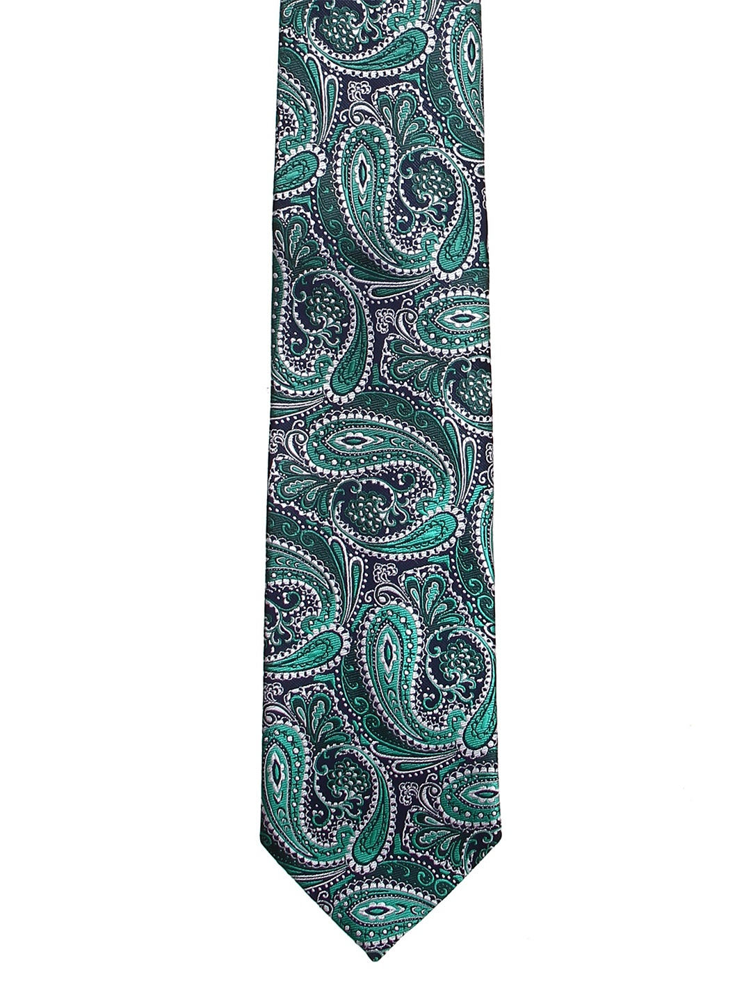 

Calvadoss Men Green & White Woven Design Microfiber Broad Tie